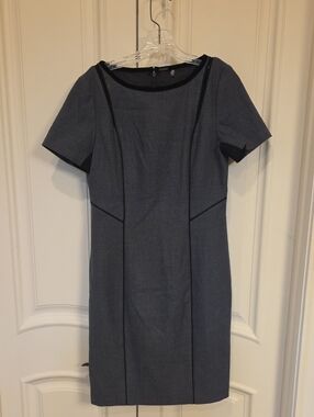 Elie Tahari Slate Grey Sheath Dress with Black Trim